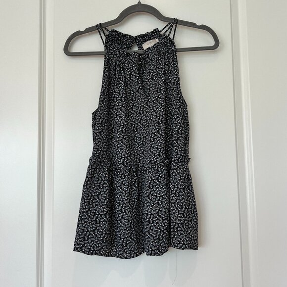 Loft Outlet Floral Sleeveless Top Ruffle Detail Cut Out Keyhole Back S - Picture 1 of 8